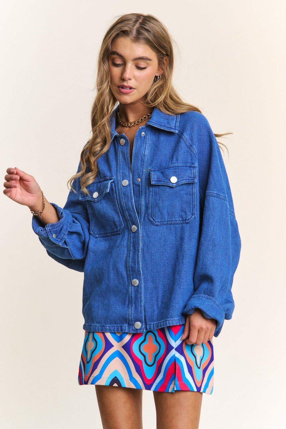 J.NNA Snap Down Long Sleeve Denim Shacket - Little Miss Vanilla