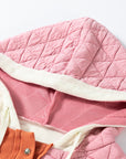 Coral Quilted Textured Patchwork Loose Fit Hooded Jacket - Little Miss Vanilla