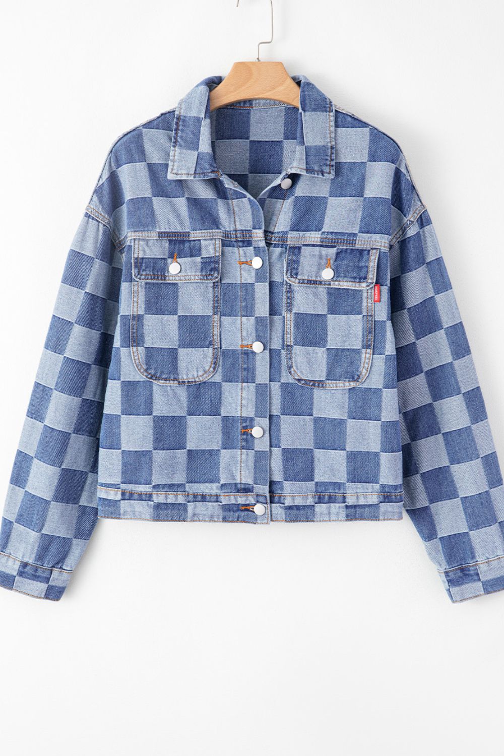 Checkered Button Up Denim Jacket - Little Miss Vanilla