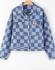 Checkered Button Up Denim Jacket - Little Miss Vanilla