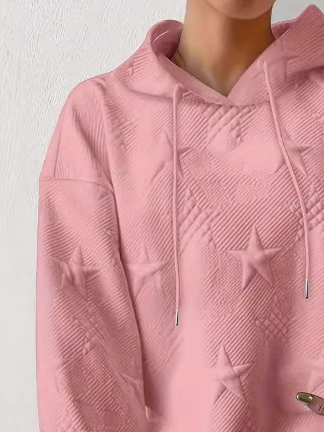 Plus Size Star Texture Long Sleeve Drawstring Hoodie - Little Miss Vanilla