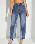 Contrast Patchwork Straight Jeans with Pockets - Little Miss Vanilla