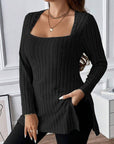 Plus Size Square Neck Long Sleeve Top - Little Miss Vanilla