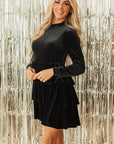 Black Velvet High Neck Tiered Ruffle Mini Dress - Little Miss Vanilla