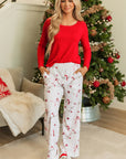 Red Solid Top and Christmas Pants Two Piece Lounge Set - Little Miss Vanilla