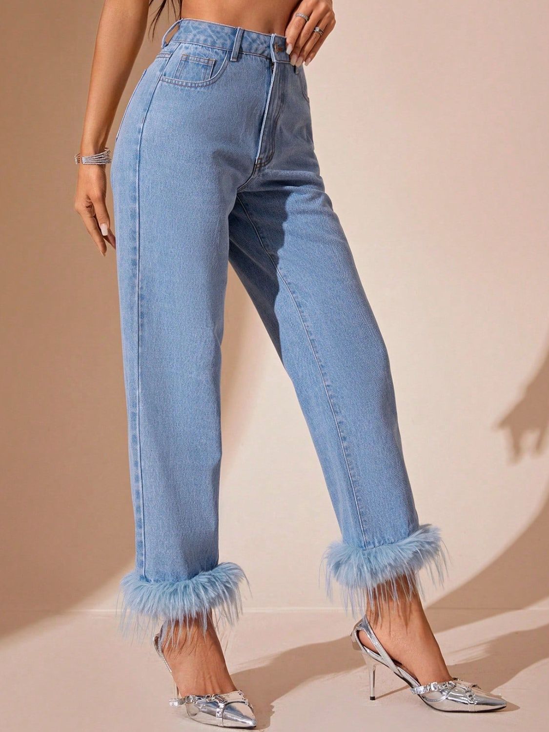 Plush Hem High Rise Straight Jeans - Little Miss Vanilla