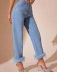 Plush Hem High Rise Straight Jeans - Little Miss Vanilla