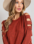 Cutout Round Neck Long Sleeve Top - Little Miss Vanilla