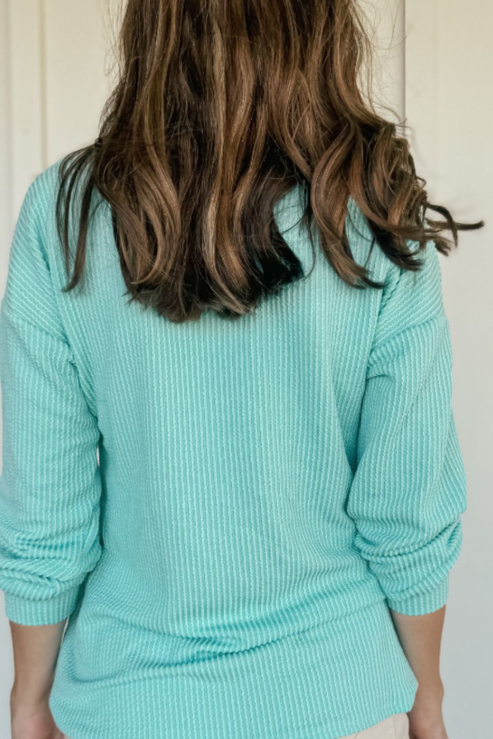 Corded Knit Round Neck Long Sleeve Top - Little Miss Vanilla