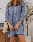 Distressed Collared Neck Flounce Sleeve Denim Dress - Little Miss Vanilla