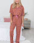 Brown Leopard Print Short Sleeve Shirt and Pants Pajamas Set - Little Miss Vanilla