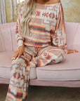 Multicolour Aztec Print Puff Sleeve Pullover and Pants Lounge Outfit - Little Miss Vanilla