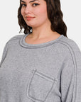 Zenana Full Size Contrast Stitching Brushed Ribbed Hacci Knit Top - Little Miss Vanilla