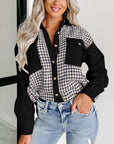 Black Houndstooth Corduroy Patchwork Flap Pocket Shacket - Little Miss Vanilla