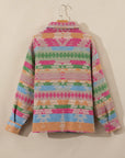 Plus Size Pocketed Printed Collared Neck Jacket - Little Miss Vanilla