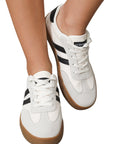 White Striped Lace-up Flat Sneakers