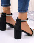 Rhinestone High Heel Sandals Summer Chunky Square Heel Sandals Open Toe Strappy Shoes