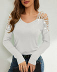 Rhinestone Cutout Long Sleeve T-Shirt - Little Miss Vanilla