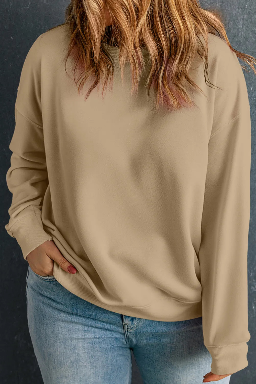 Plus Size Round Neck Long Sleeve Sweatshirt - Little Miss Vanilla