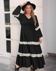 Plus Size Lace Detail V-Neck Long Sleeve Midi Dress - Little Miss Vanilla