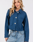 bytos Button Down Cropped Denim Jacket with Patch Pockets - Little Miss Vanilla