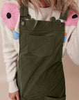 Vineyard Green Solid Front Pockets Sleeveless Corduroy Overall Dress - Little Miss Vanilla