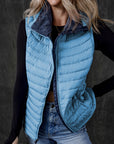 Sky Blue Plush Collared Quilted Zipped Puffer Vest - Little Miss Vanilla