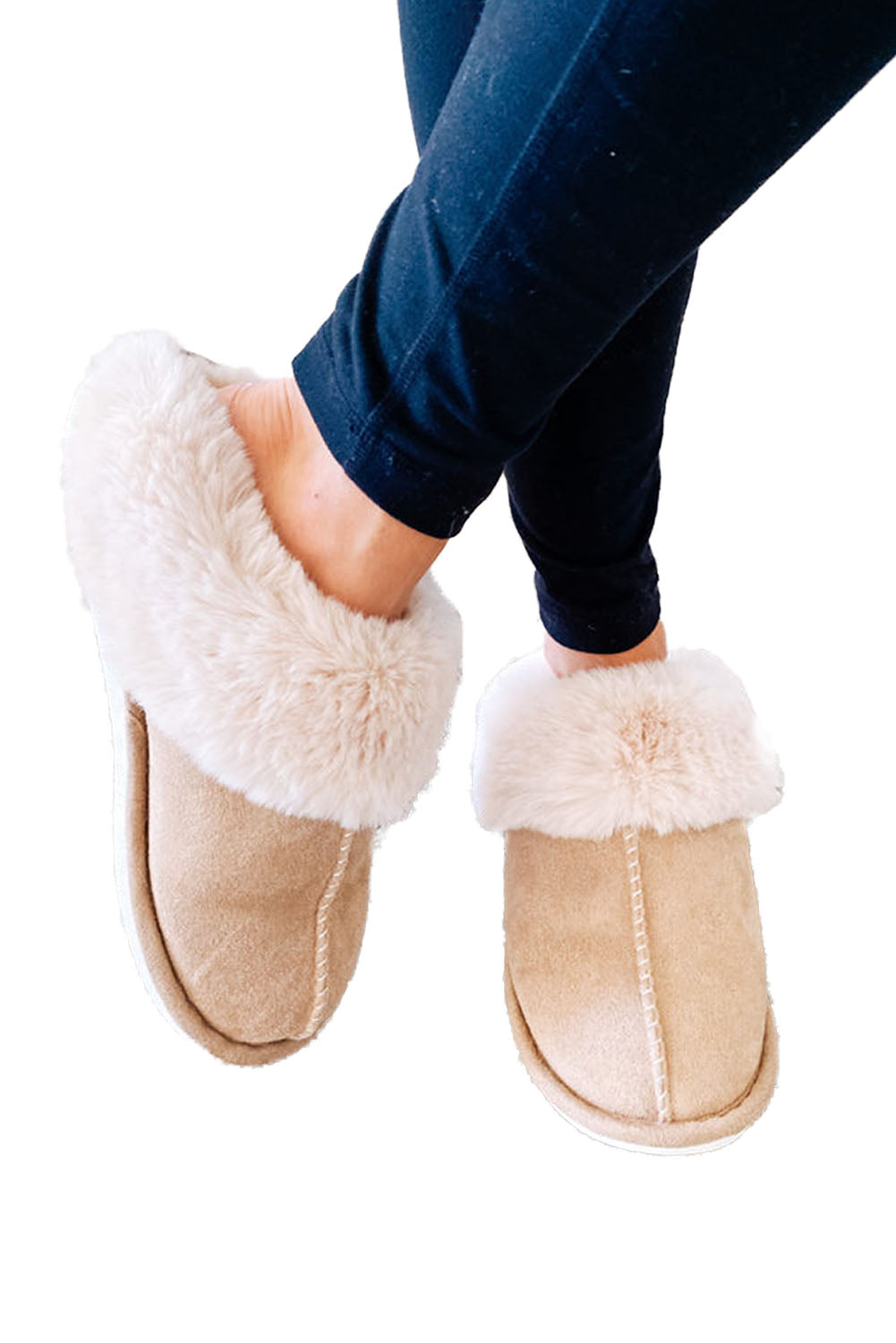 Khaki Cut and Sew Faux Suede Plush Lined Slippers - Little Miss Vanilla