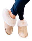 Khaki Cut and Sew Faux Suede Plush Lined Slippers - Little Miss Vanilla