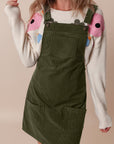 Vineyard Green Solid Front Pockets Sleeveless Corduroy Overall Dress - Little Miss Vanilla