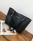 Women's Fashionable Wave Pattern Diamond Plaid Embroidered Shoulder Bag