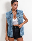 Pocketed Collared Neck Sleeveless Denim Top - Little Miss Vanilla