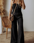 Spaghetti Straps Flare Denim Jumpsuit - Little Miss Vanilla