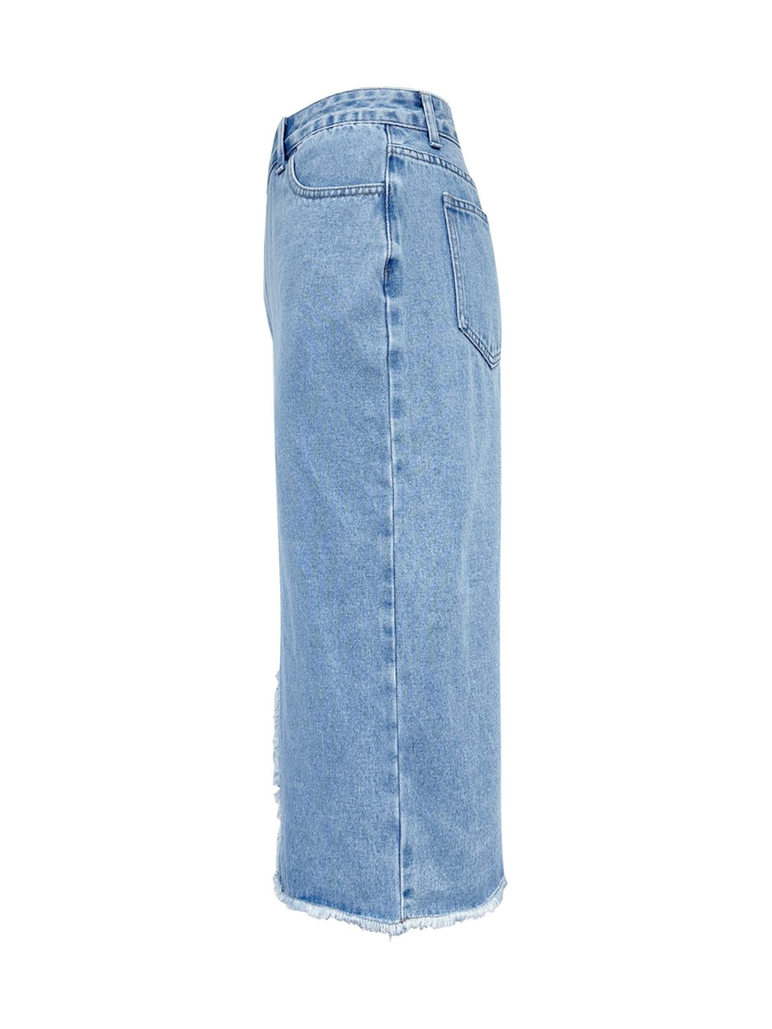 Raw Hem Slit Midi Denim Skirt - Little Miss Vanilla