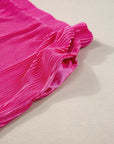 Bright Pink Casual Pleated Short Two-piece Set