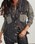 Raw Hem Leopard Snap Down Denim Jacket - Little Miss Vanilla