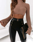 Leisure Fashion Double-breasted Pu Stitching Tights