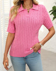 Mandy Cable Knit Johnny Collar Half Sleeve Sweater - Little Miss Vanilla