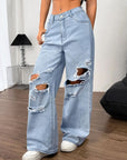 Distressed Wide Leg Jeans with Pockets - Little Miss Vanilla