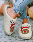 White Christmas Deer Home Indoor Plush Slippers - Little Miss Vanilla