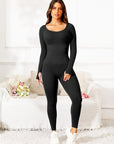 Scoop Neck Long Sleeve Active Jumpsuit - Little Miss Vanilla