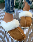 Camel Plush Suede Winter Home Slippers - Little Miss Vanilla