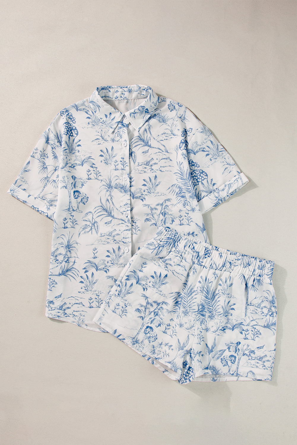 Sky Blue Floral Short Sleeve Shirt and Shorts Set - Little Miss Vanilla