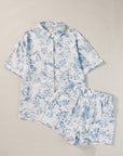 Sky Blue Floral Short Sleeve Shirt and Shorts Set - Little Miss Vanilla