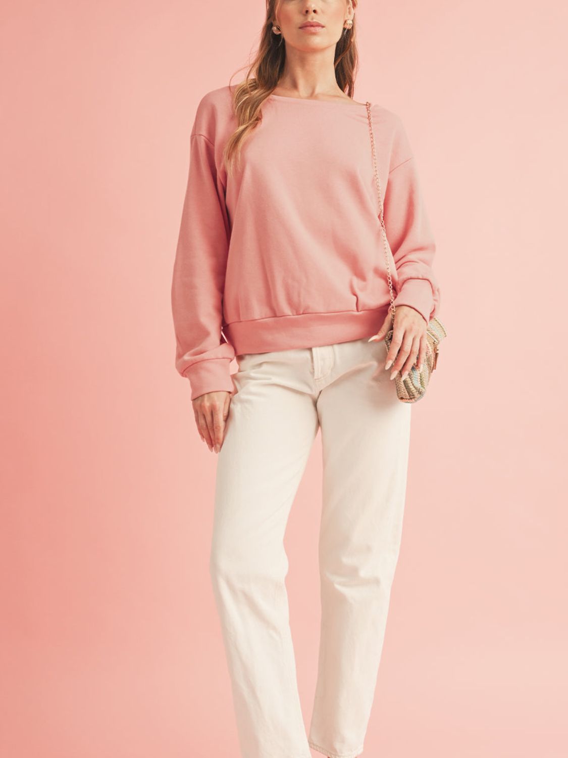 Bow Cutout Round Neck Long Sleeve Sweatshirt - Little Miss Vanilla