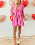 Strawberry Pink Flounce Sleeve Tiered Ruffled Velvet Mini Dress - Little Miss Vanilla