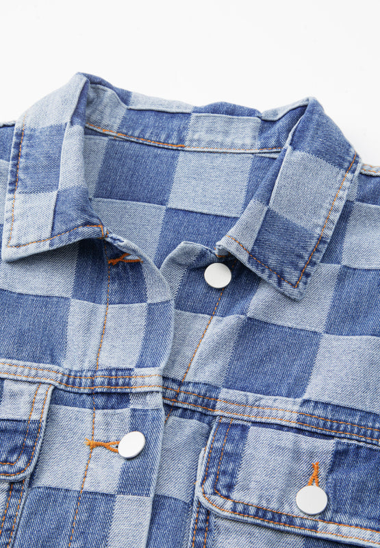 Checkered Button Up Denim Jacket - Little Miss Vanilla