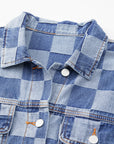 Checkered Button Up Denim Jacket - Little Miss Vanilla