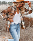 Brown Plaid Flap Pockets Shacket