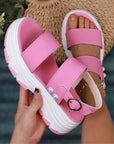 Casual Double-strap Sports Sandals Summer Fashion Solid Color Thick Bottom Buckle Fish Mouth Shoes Women